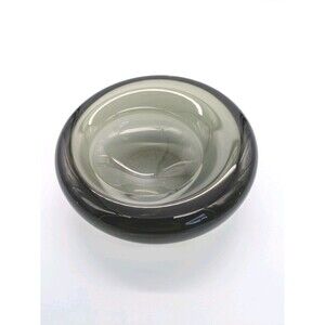 Vtg 1960 Holmegaard Per Lutken 4” Akva Gray Hand Made Glass Art Bowl MCM Danish